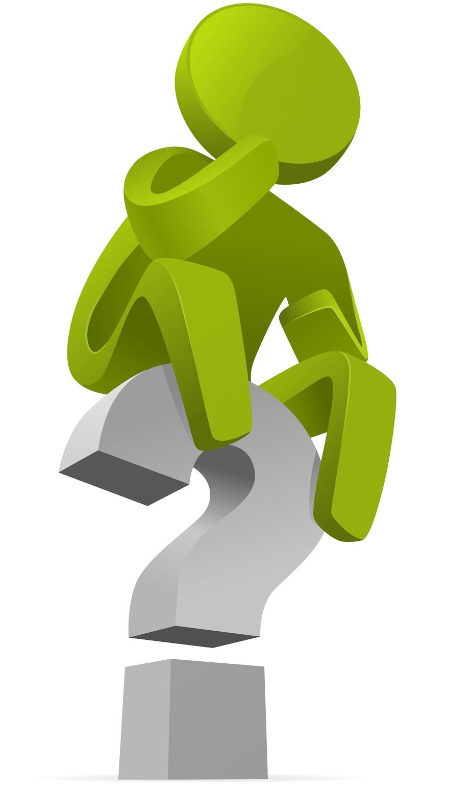 Green animated person sitting on question mark